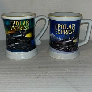 Lot 2 The Polar Express 3D Raised Ceramic coffee tea cup Mug Warner Bros s18 s23
